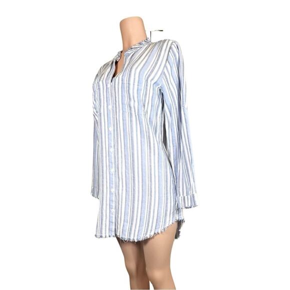 Anthropology Cloth & Stone Blue & White Stripe Frayed Hem Denim Dress SZ S $139 - Picture 5 of 16